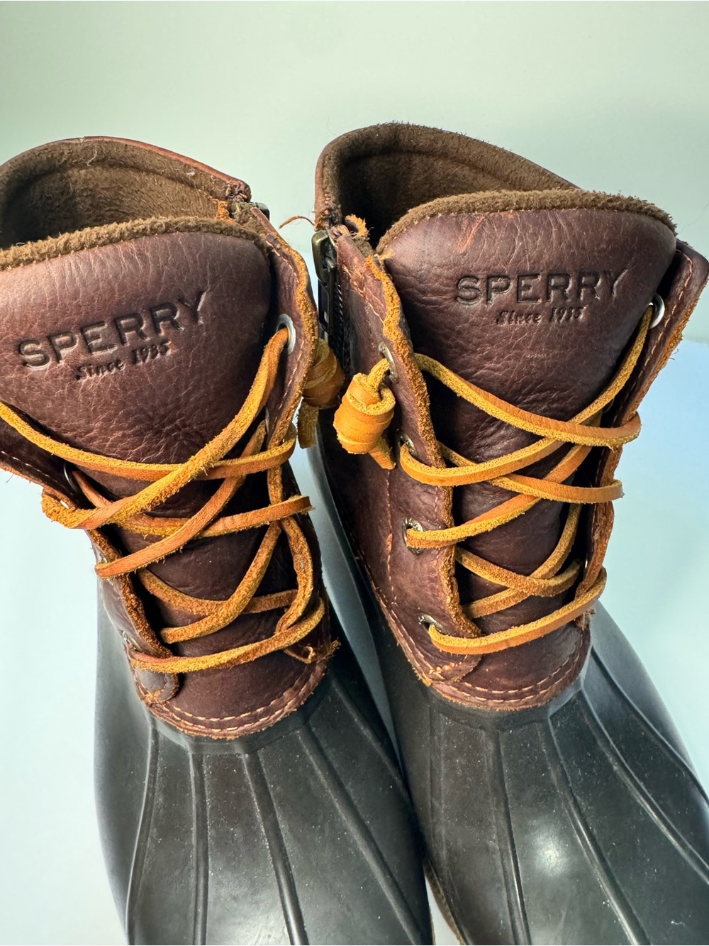 Sperry Saltwater Duck Boots Women’s 6 Brown Leather Waterproof Rain Boots